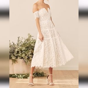 Off-Shoulder Midi Lace Dress - Worn One Time Only, Small